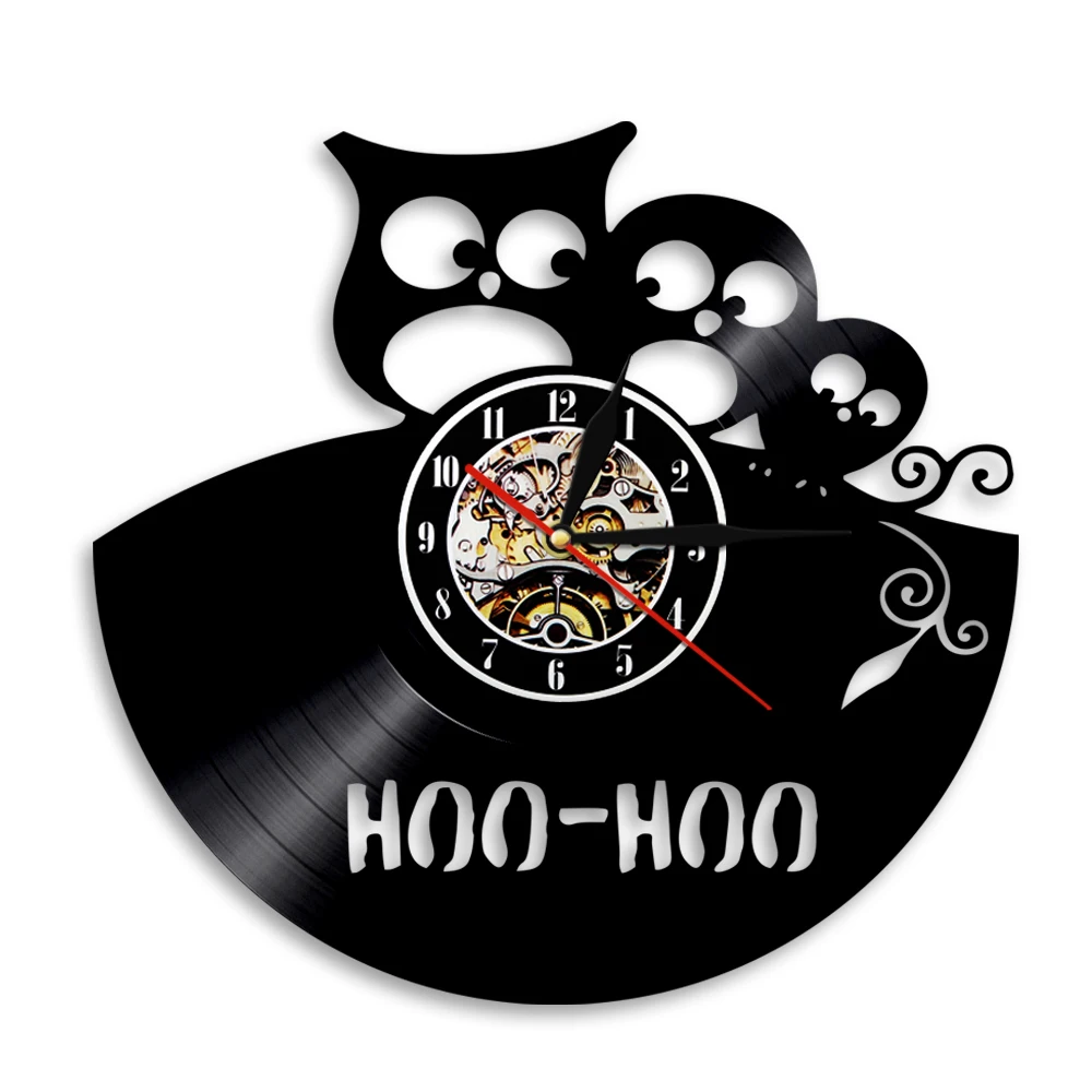 

Настенные часы Hoo Baby Family Hoo-Hoo с виниловой пластиной, современный дизайн, домашний декор, совы, влюбленные, часы с животными, Подвесные часы, домашний декор
