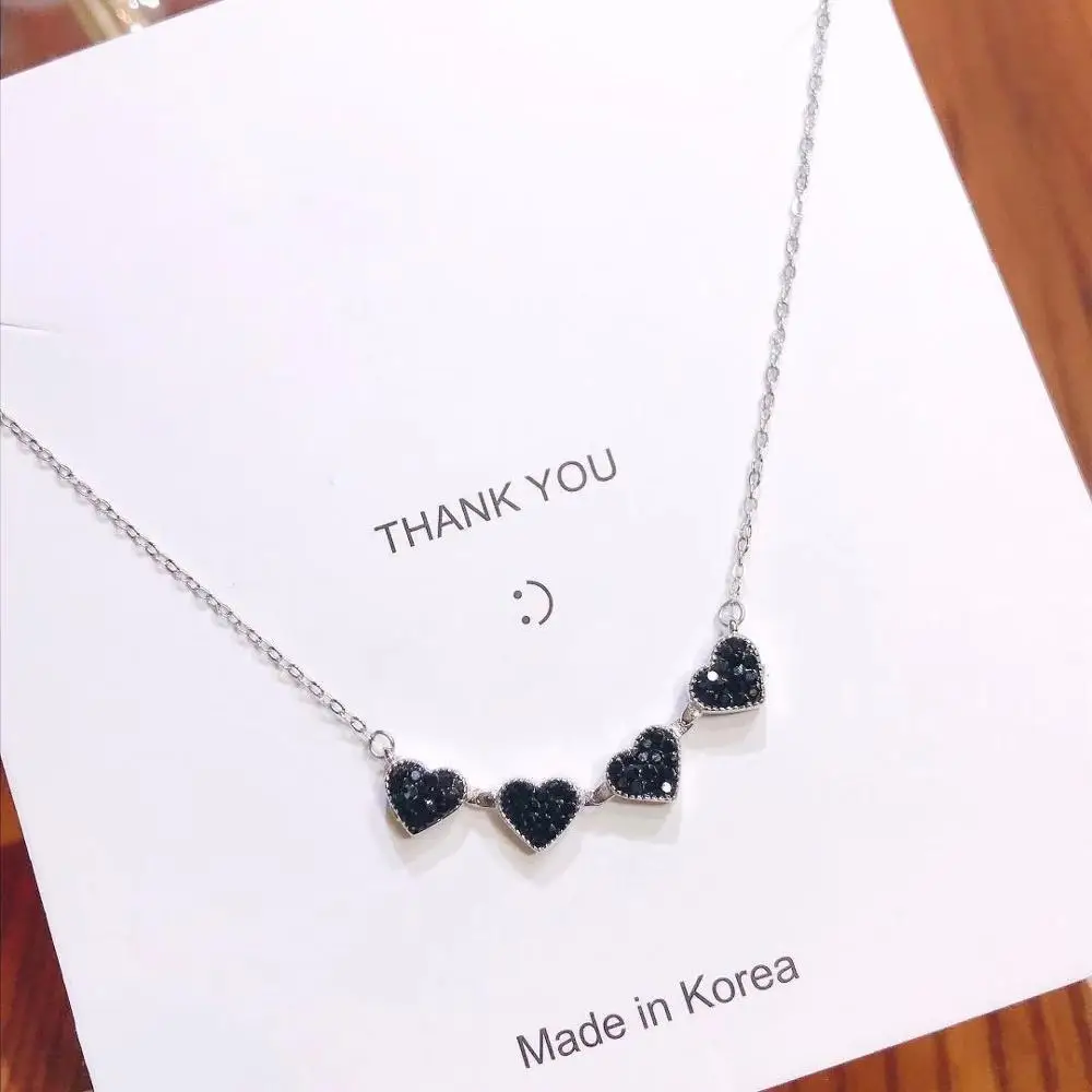 

925 sterling silver Love piece folding Pendant Necklace Black Red Color Rhinestone magnetic Necklace For Women Wedding Jewelry