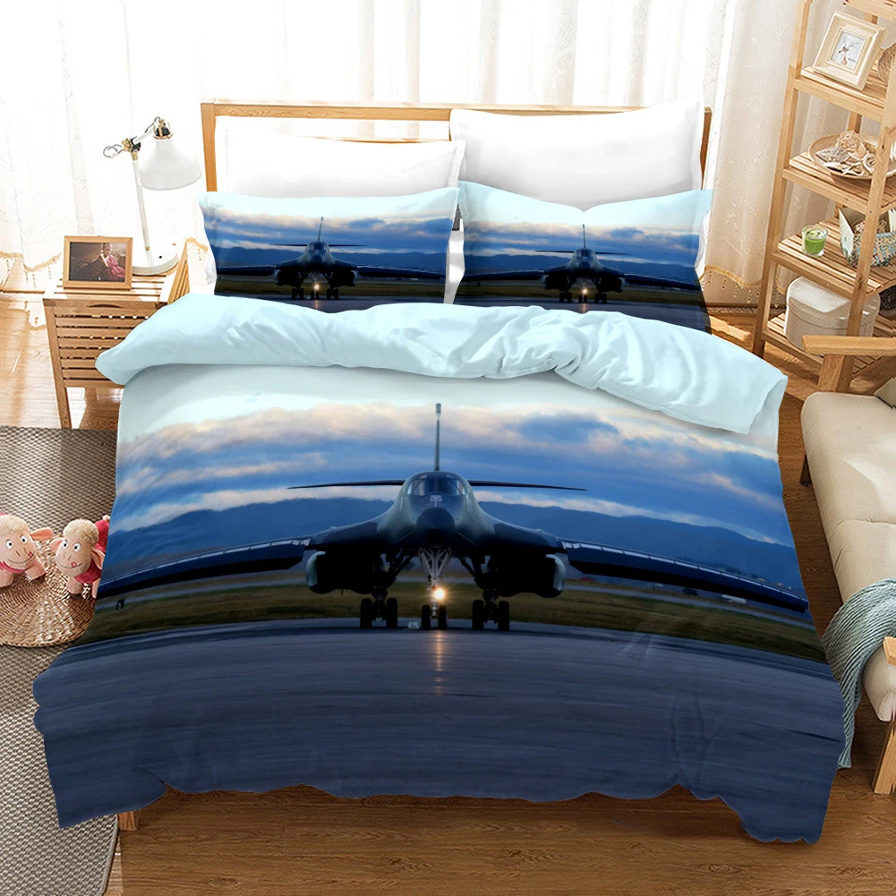 Fighter Jet Bedding 3pcs Soft Quilt Cover Set Military Jets Comforter Aircraft In Flight Pattern Duvet Pillowcase | Дом и сад