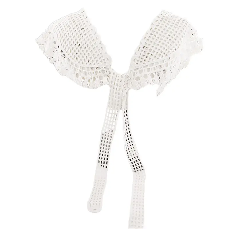 Ажурный вязаный шарф в сетку однотонный кружевной воротник с цветочной вышивкой