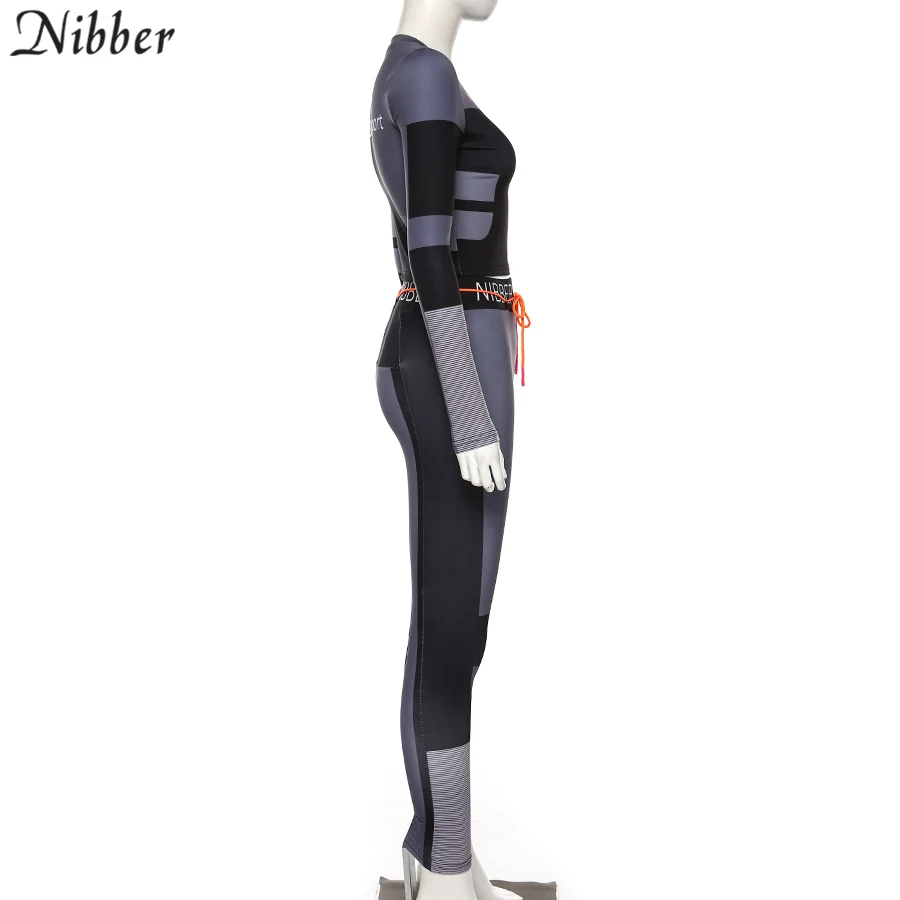 Nibber черная Лоскутная Спортивная одежда для отдыха, комплекты из 2 предметов, Женские Эластичные Обтягивающие Леггинсы с принтом, укороченные топы, спортивные костюмы для бега
