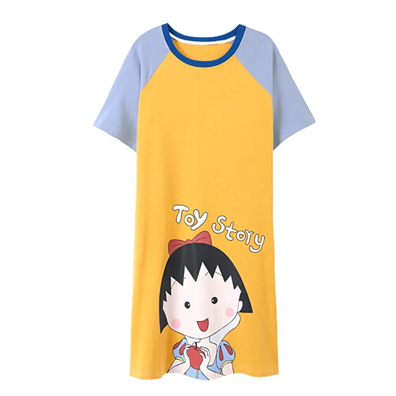 

Seeslim Summer Women Nightwear Dress Short Sleeve Casual Loose Night Dress Women Cartoon O Neck Night Gowns Ladies Sleep Dress