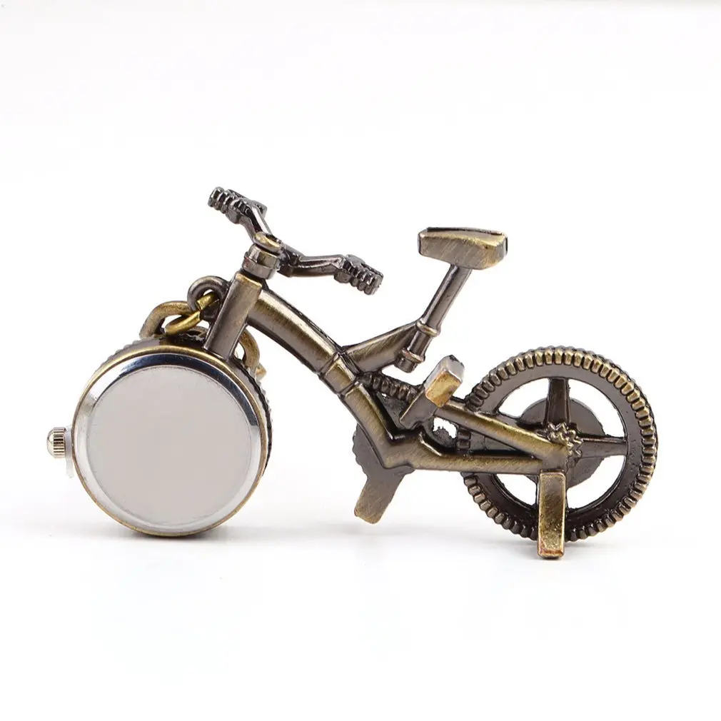 

Fashion vintage Bronze Color Bike keychain Clock Quartz Pocket Pendant Watch Necklace Sweater key Chain Stationary