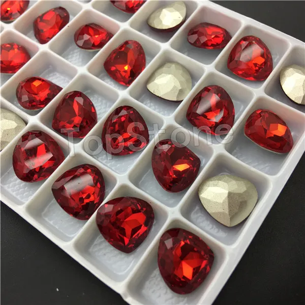 Lt siam TopStone жир в форме сердца стеклянные кристалл изысканный камень заостренный назад K9 сердце горный хрусталь бусины без отверстий для изготовления ювелирных изделий - Цвет: Lt siam