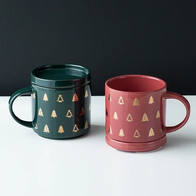 

Ceramic American Large Capacity Mug Thick Golden Christmas Snowman Breakfast Milk Coffee Tea Lovers Gift Box Drinkware