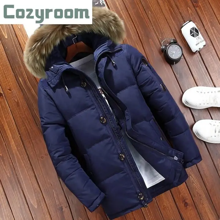 

2021 Men Fashion Thick Warm Fur Collar Hooded Waterproof jaqueta masculina OverCoat Winter Mens Down jacket Parkas Cotton-padded