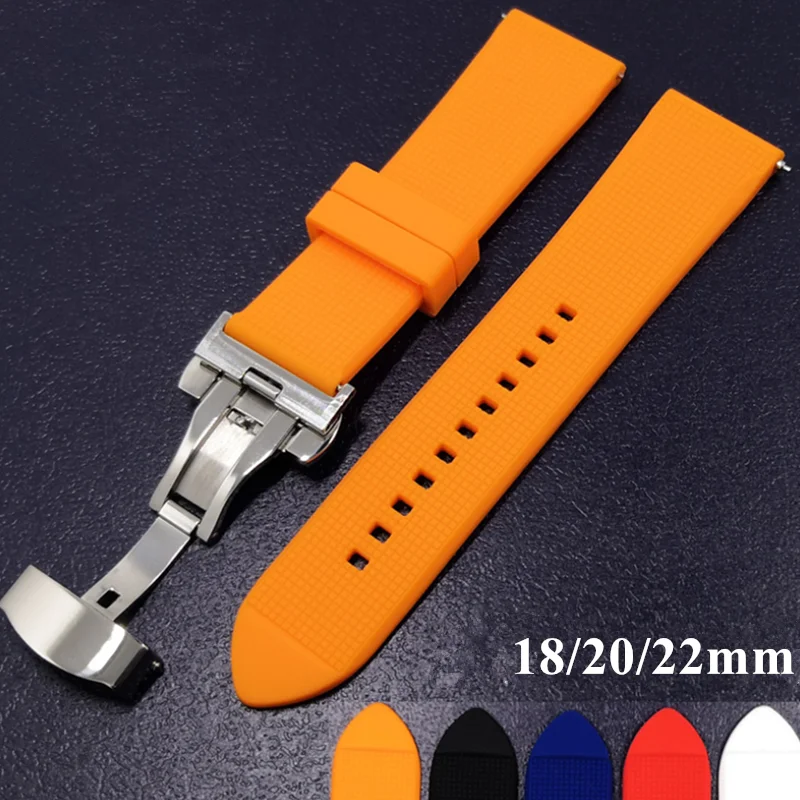 

Silicone Watchband 18mm 20mm 22mm for Samsung Galaxy Watch 42mm 46mm Rubber Quick Release Butterfly Buckle Bracelet Band Strap