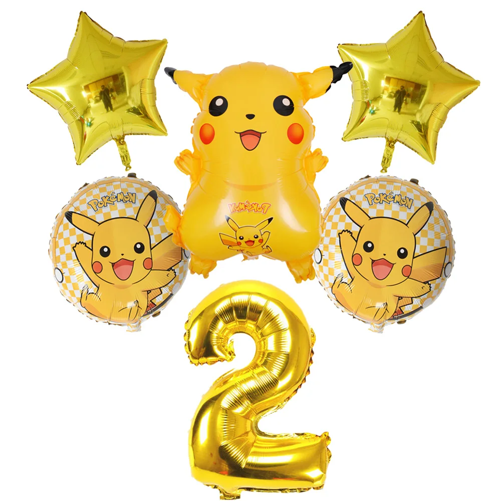 6Pcs/set 32 inch Number Birthday Party Balloon Pokemon Pikachu Foil Balloons Inflatable Kids Decors Supplies globos | Дом и сад