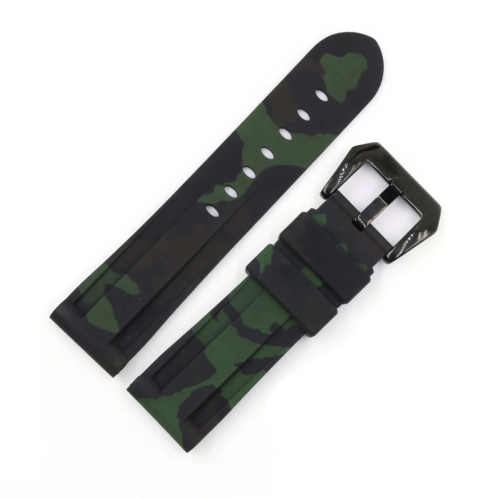 CARLYWET 22 24mm Camo Brown Light Green Black Waterproof Silicone Rubber Replacement Watch Band Strap Loops For Panerai Luminor