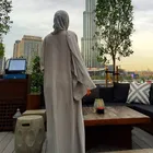 Ручной работы с блестками и бисером, открыты Абая мусульманское платье Женская мода льна длиной Дубай кимоно исламский абайя молебен одежда