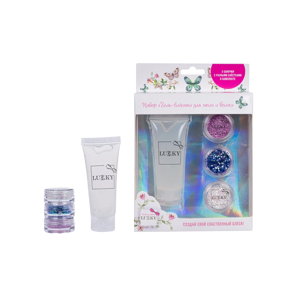 Набор LUKKY &quotГель с блёстками для волос&quot 25мл (розовый синий жемчужный) Детская