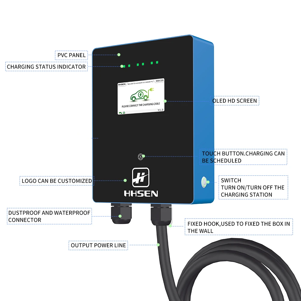 EV зарядное устройство типа 2 Wallbox станция 16 а для электромобиля 240 кВт