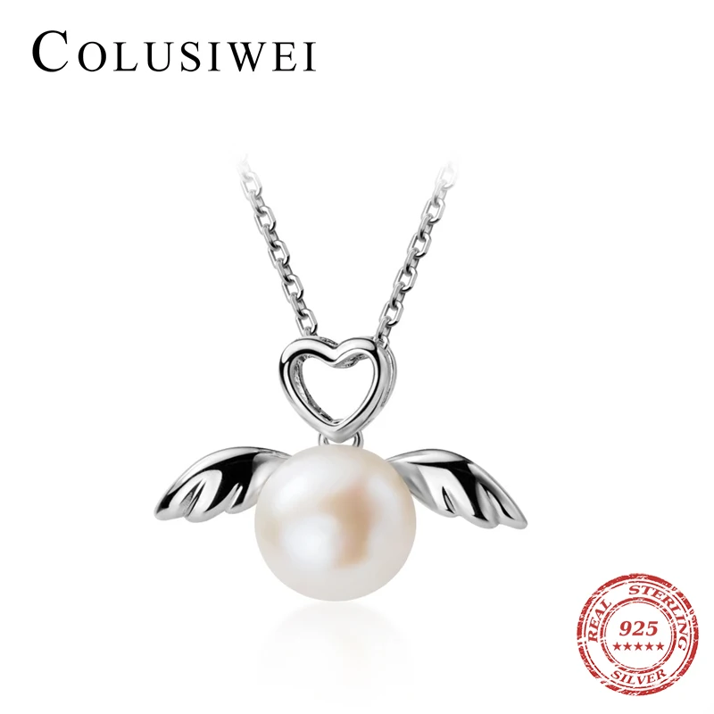 

Colusiwei Genuine 925 Sterling Silver Hollow Out Hearts Pearl Wing Cute Angel Pendant for Women Link Chain Necklace Fine Jewelry