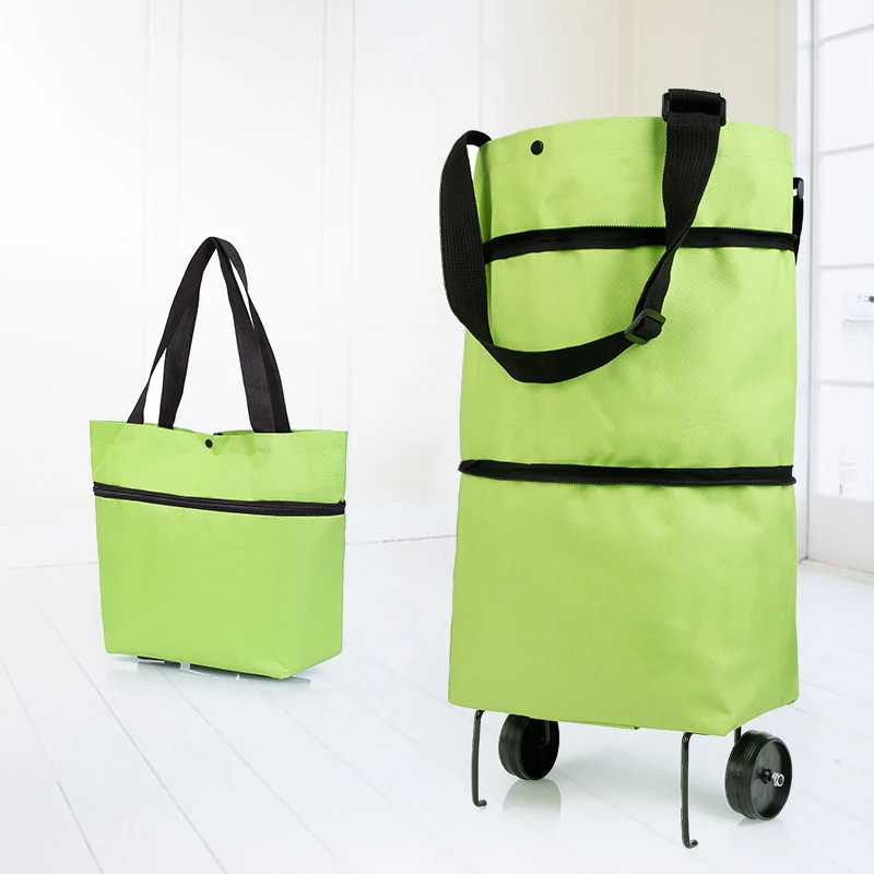 Folding Shopping Cart Trolley Bag with Wheels - Foldable Reusable Grocery Bags for Food Organization and Vegetables image 3