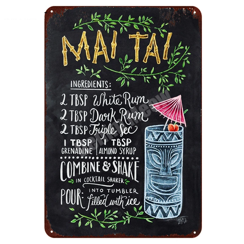 Тики Бар открытое летнее пиво Ретро металлические жестяные знаки Mojito мартини Куба LIBRE Коктейльная табличка для бара бар художественные наклейки Настенный декор N082