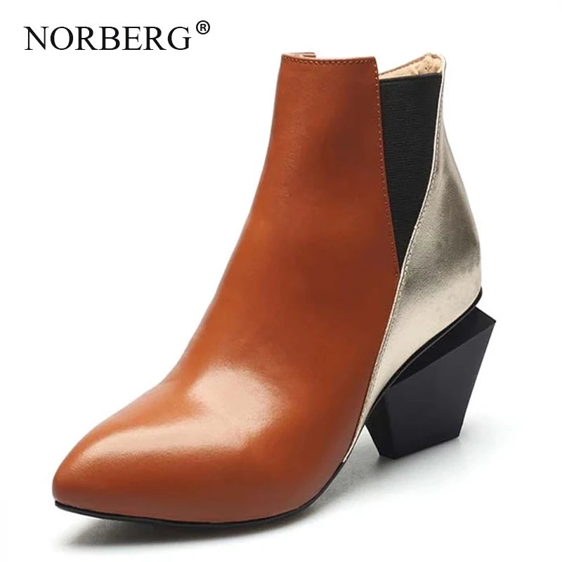 

NORBERG Fashion Brand Women shoes Ankle Snow Boots Warm High Heels Ladies Shoes Woman Leather Party Wedding Pumps Basic Genuine