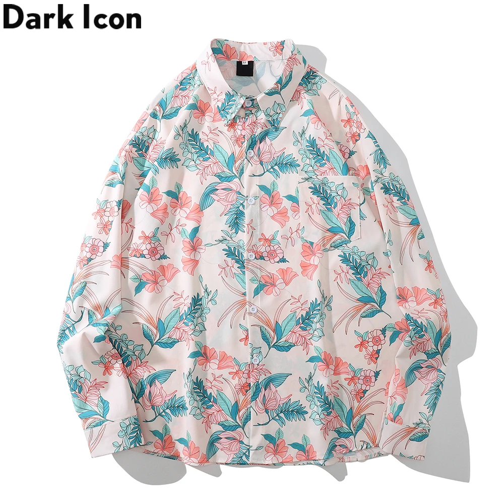 

Мужские рубашки с длинным рукавом Dark Icon, Осень Цветочная гавайская рубашка, Мужская одежда, 2021