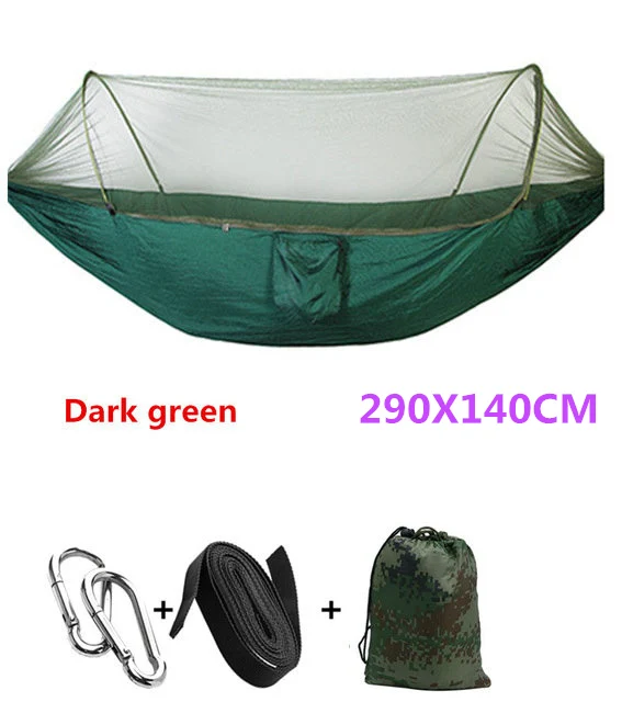 Dark green 290X140 Автоматический разворачивающийся гамак Сверхлегкий парашютный гамак охотничий москитная сетка двойной подъемный уличный гамак мебель 250X120 см - Цвет: Dark green 290X140