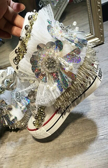 

Sponge cake platform lace crystal tassel pendant beaded high-top canvas shoes tide brand crystal shoes