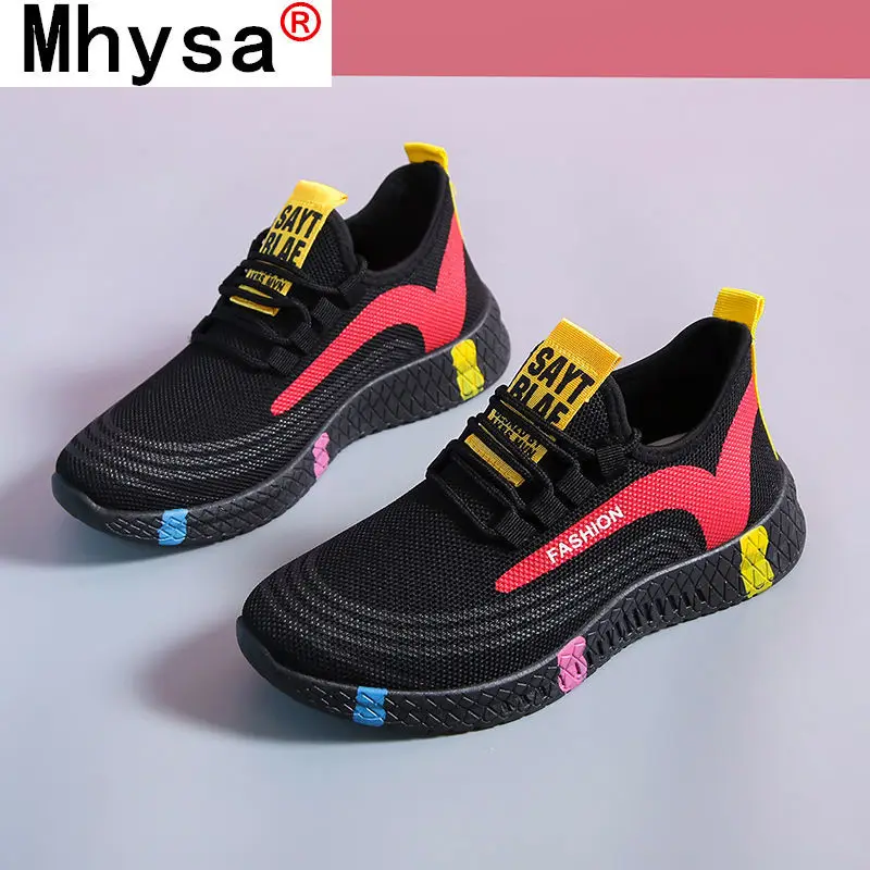 2021 Fashion Women Shoes Color Matching Mesh Breathable Sneakers Comfortable Lace-up Casual Shoes Spring Women's Platform Shoes
