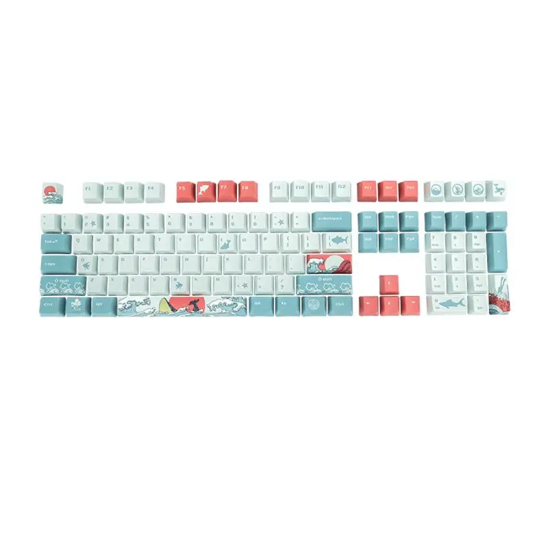 

5 Sides Dye-Sublimation 108 Keys OEM PBT Keycaps Full Set Mechanical Keyboard Keycaps Ukiyo-e Sea Waves Keycaps