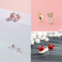925 sterling silver pin cute rabbit radish lollipop crabs and other asymmetric style girl earrings add charm