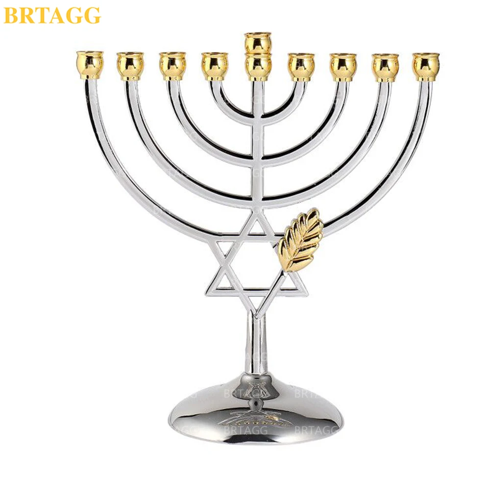 BRTAGG Menorah de Hanukkah, Menor&aacute;, candelabro juda&iacute;smo de 9 ramas, estrella de David, 17 cm, plateado-0