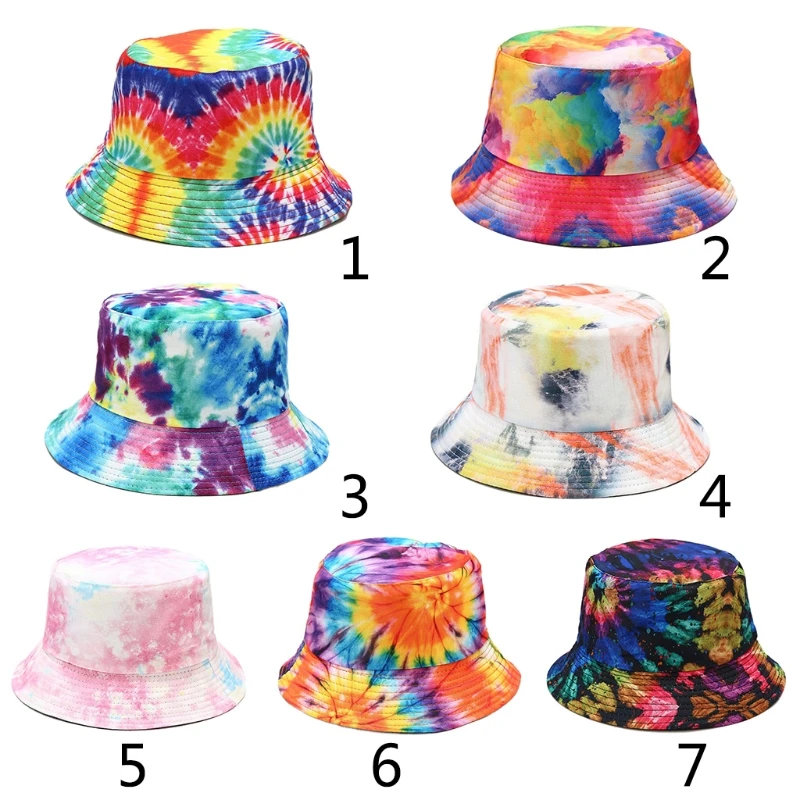 

Unisex Rainbow Tie-Dye Graffiti 3D Print Bucket Hat Double-Sided Reversible Harajuku Hip Hop Sunscreen Fisherman Cap