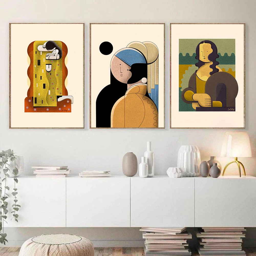 

Mona Lisa Abstract Art Posters and Prints The Second Kiss Canvas Painting on The Wall Art Picture for Living Room Home Decor