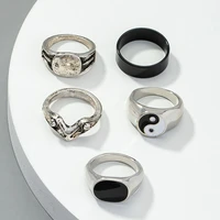 5 piecesset ins men black irregular yin yang tai ji man minimalism knuckle finger band rings korean fashion women party jewelry