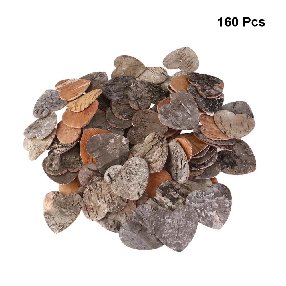 

160pcs Birch Bark Heart Shaped Wooden Chips Rustic Wood Ornaments Table Deco Wedding Baby Shower Birthday Guest Book Sign Greeti