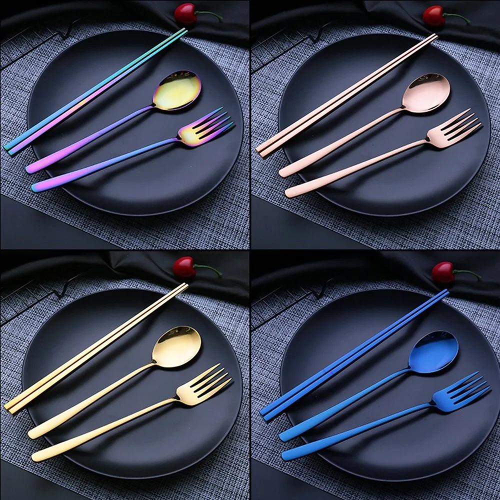 

Portable Dinnerware Sets Stainless Steel 304 Korean Style Spoon Fork Chopsticks Three-piece Set Exquisite Gift Kitchen Tableware