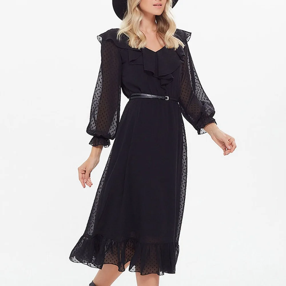 

Dresses for Women 2021 Spring Women's Clothing Dress Solid Color Ruffled Collar Waist-Tight Elegant Dress