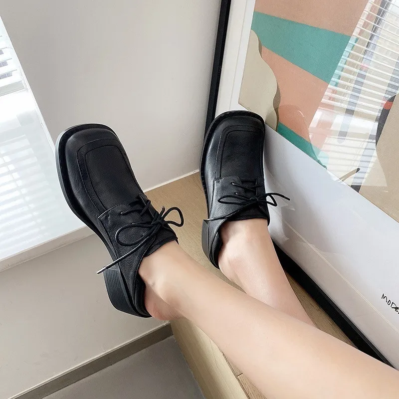 

FEDONAS Non-Slip Shoes Woman Heels Cross Tied Vintage Genuine Leather Shoes For Women Genuine Leather High Heels Women Shoes