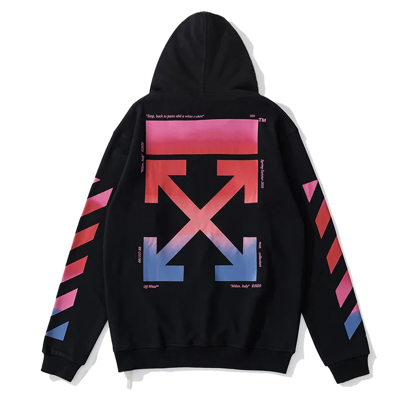 

20ss fashion brand off white gradual change rainbow arrow Hoodie men and women loose couple ow Pullover