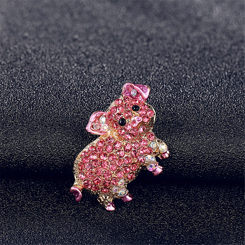

Jinleansu Pink Pig Rhinestone Brooches For Women Girl Animal Scarf Pin Brooch