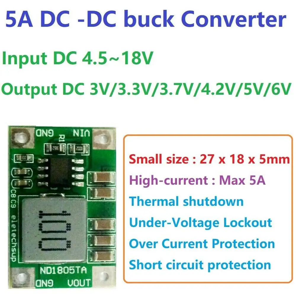 5A DC-DC конвертер понижающий преобразователь 4 5 V-18 V постоянного тока до 3V 3 7 2 5V 6V