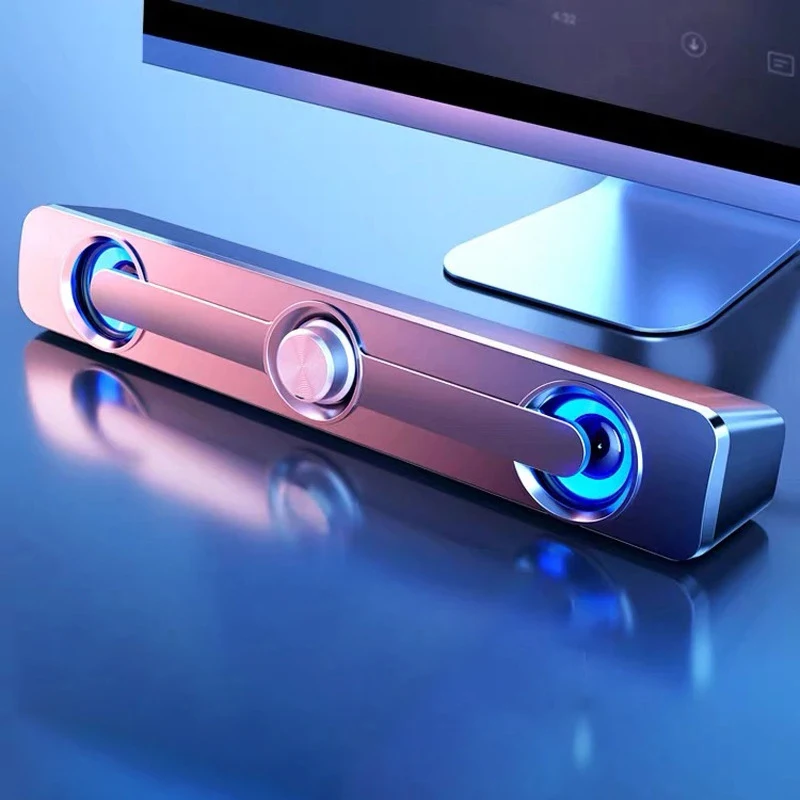 

Проводная Колонка USB, компьютерная Bluetooth-Колонка светодиодный светодиодсветильник ка, стерео, сабвуфер, басовый динамик, объемный звук, коро...
