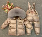 Детский пуховик для русской зимы, костюм для мальчиков и девочек, пуховое пальто + пуховые бриджи, лыжный костюм из 2 предметов на белом утином пуху-30 градусов