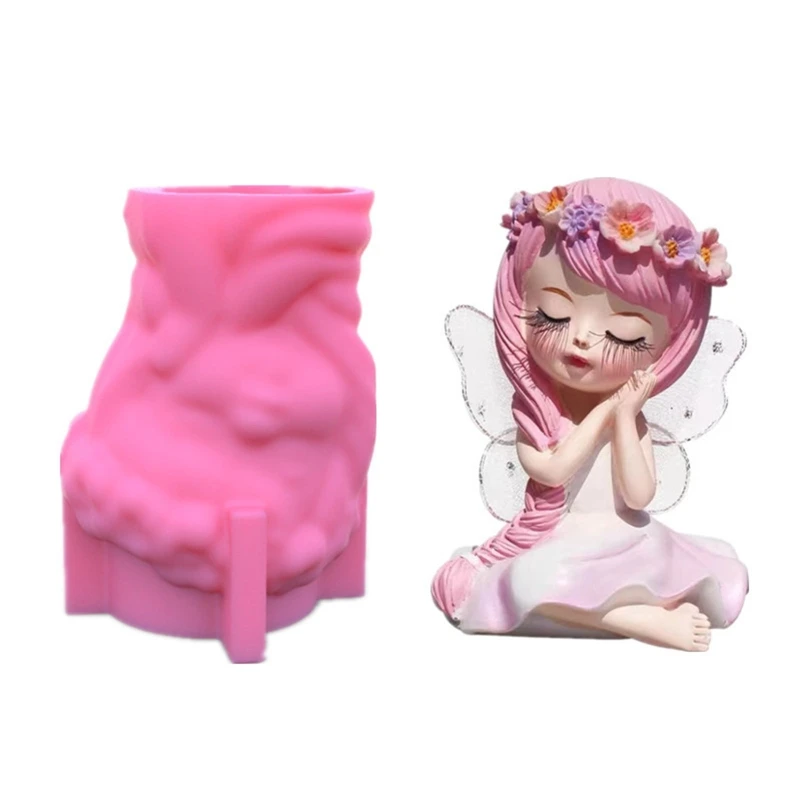 

Cute Wreath Girl Flowerpot Epoxy Resin Mold Gypsum Candle Concrete Plaster Silicone Mould DIY Crafts Home Decorations Casting