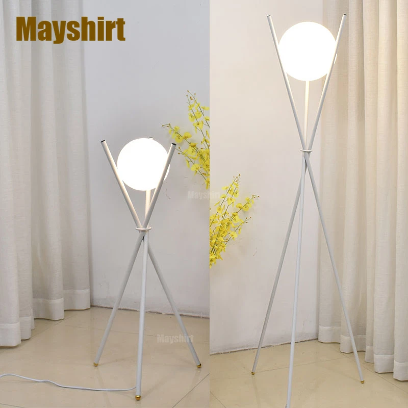 Gold Tripod Metal Floor Lamps for Living Room Modern Glass Standing Lamp Bedroom Bedside Led Tall Stand Light Fixtures Home Deco | Лампы и