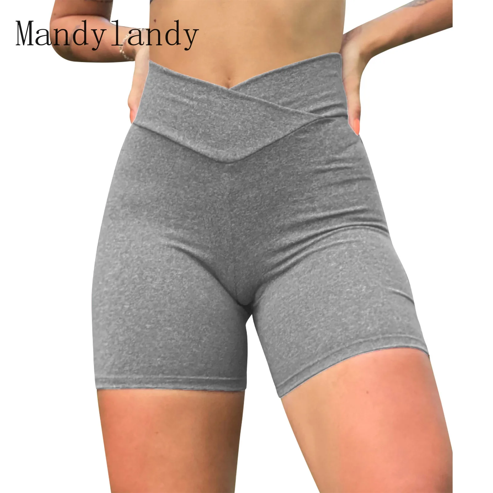 

Mandylandy Shorts Summer Fashion High Waist Stretch Sports Straight Shorts Women's Casual Solid Color Slim Fit Pleated Shorts