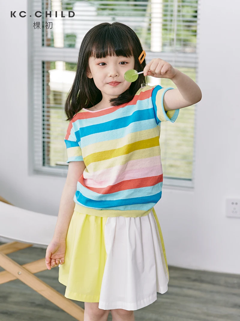 KC.Child/Новинка 2020 г. Блузка из хлопка для девочек Разноцветные детские вязаные топы