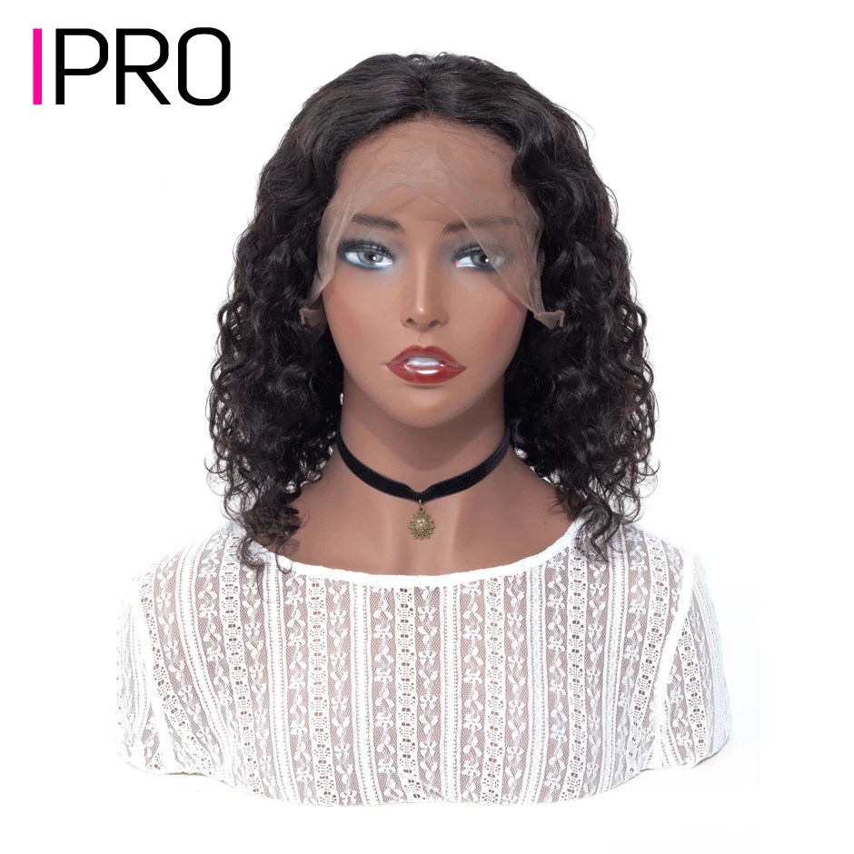 IPRO Water Wave Short Bob Wig 13x4 Natural Lace Front Human Hair Wigs 4x4 Preplucked Wavy Curly Closure For Women | Шиньоны и парики