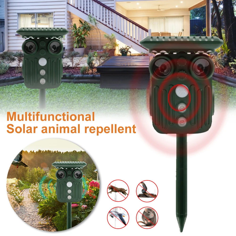 

Ultrasound Solar Animal Drive Repeller with Flashing Light Activated Ultrasonic Bird Cat Frighten Repellent Garden Protector