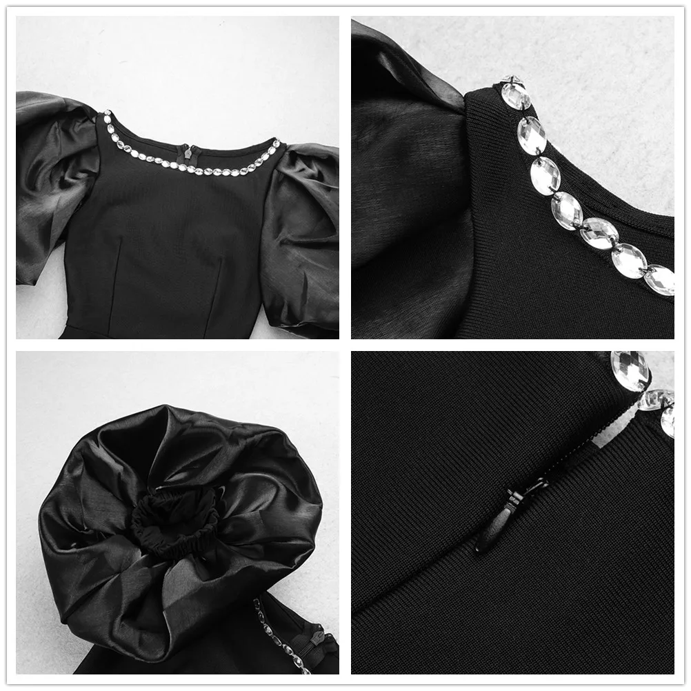 

Nice New Women Dress Bandage Sexy Black Beading Short Sleeve Elegant Party Dress Club Celebrity Bodycon Dresses Summer Clothes