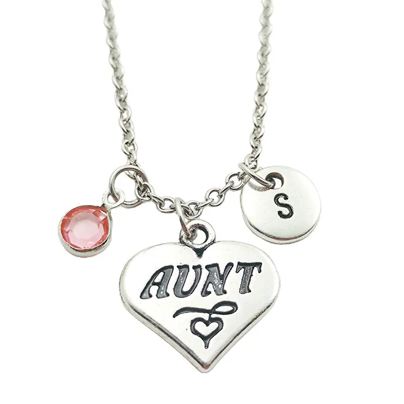 

Aunt Love heart Necklace Birthstone Creative Initial Letter Monogram Fashion Jewelry Women Christmas Gifts Accessories Pendants