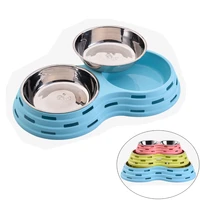 dog pet double bowl cat feeding food bowls drinking water dish puppy stainless steel feeder kitten tableware pets supplies