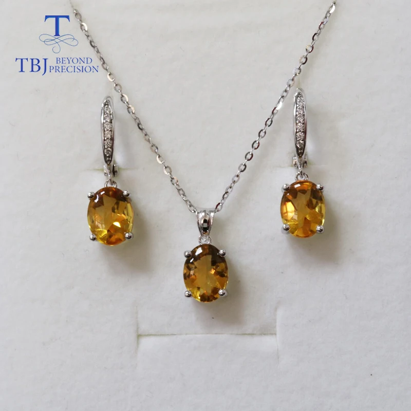 jewelry set Натуральный бразильский цитрин драгоценный камень серьги и кулон серебро 925 пробы маленький набор ювелирных изделий для девочек повседневная одежда TBJ продвижение - Цвет камня: jewelry set