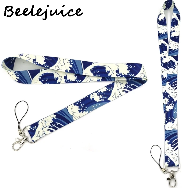 

24pcs Vintage Kanagawa Hokusai Wave Neck Strap Lanyards ID badge card holder keychain Mobile Phone Strap Ribbon webbing necklace